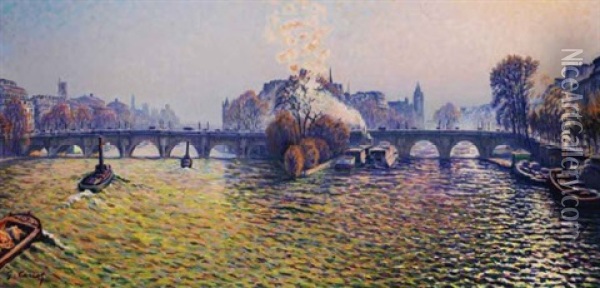 Pont-neuf, Automne, Bateaux-lavoir Oil Painting - Gustave Camille Gaston Cariot