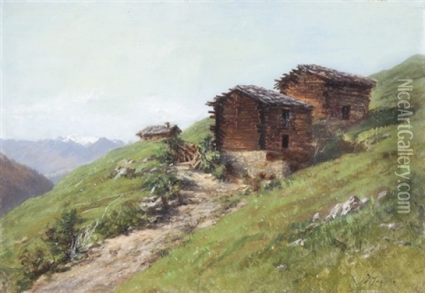 Gebirgspfad Mit Alphutten Im Wallis Oil Painting - Jules Jequier