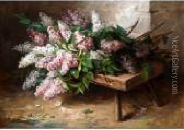 Still Life Of Lilac On A Bench Oil Painting - Alphonse de Neuville