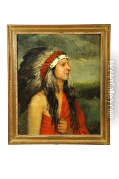 Portrait Of An American Indian Oil Painting - Richard Creifelds
