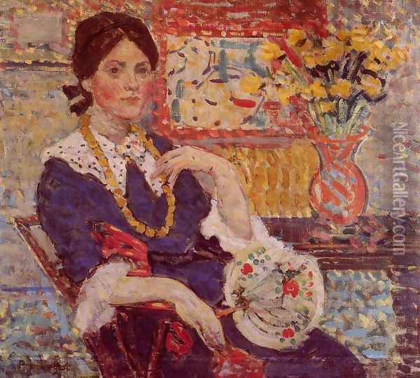 Le Rouge Portrait Of Miss Edith King Oil Painting - Maurice Brazil Prendergast