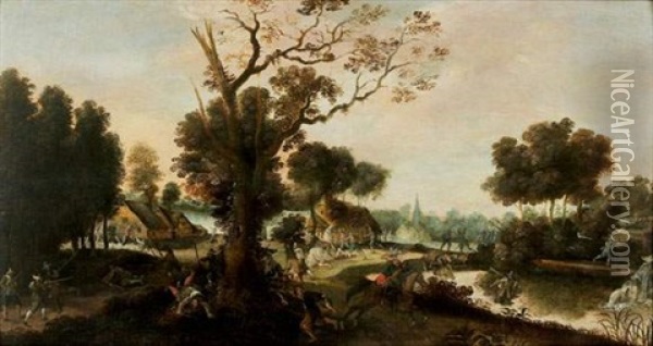 Assaut D'un Village Defendu Par Des Paysans Oil Painting - Pieter Meulener