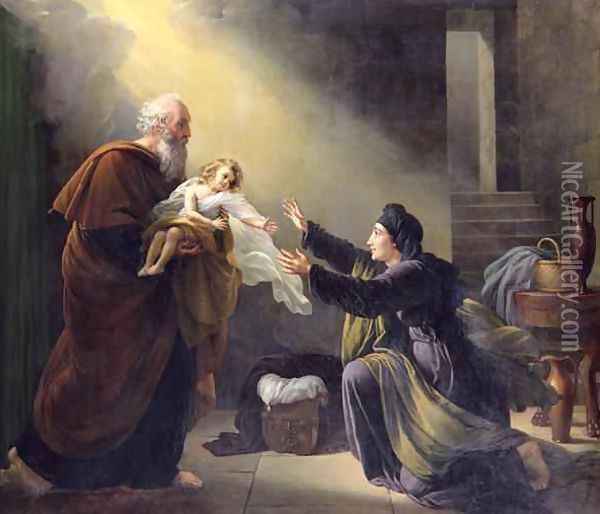 Elijah Resuscitating the Son of the Widow of Sarepta Oil Painting - Louis Hersent