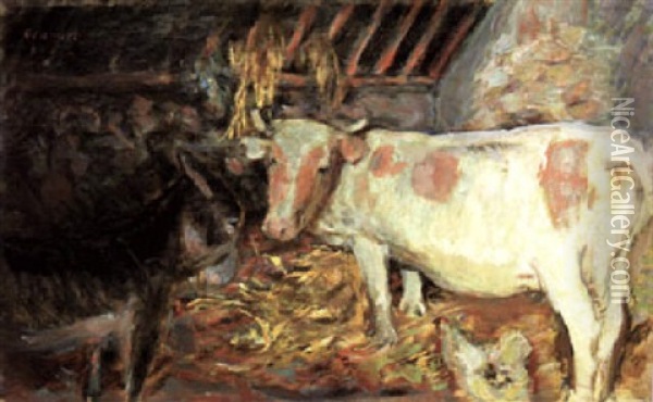 L'etable (vache A L'ecurie) Oil Painting - Pierre Bonnaud