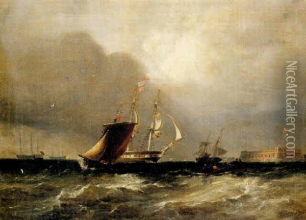 Vessels Off Portsmouth In A Storm Oil Painting - Edward William Cooke