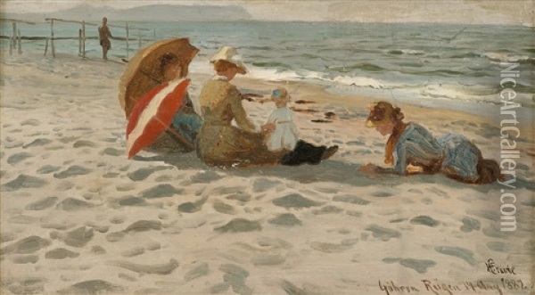 Badegjester Pa Stranden, Rugen Oil Painting - Hans Frederick Gude