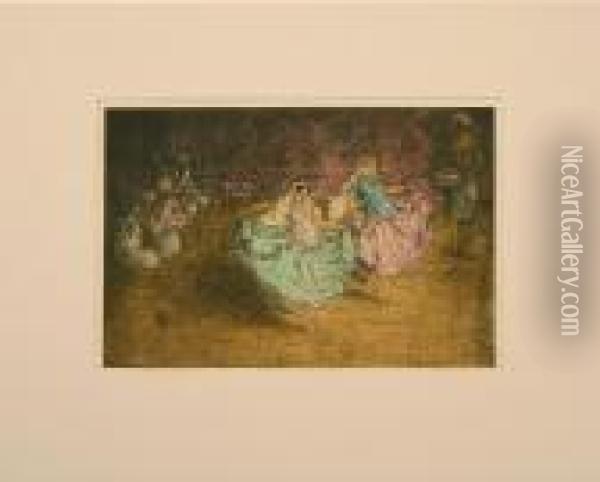 Hautch Dancing Girls, India Oil Painting - Charles William Bartlett