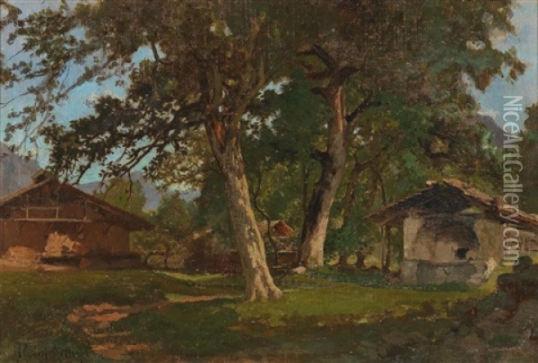 Farmhouse Oil Painting - Johann Rudolf Koller