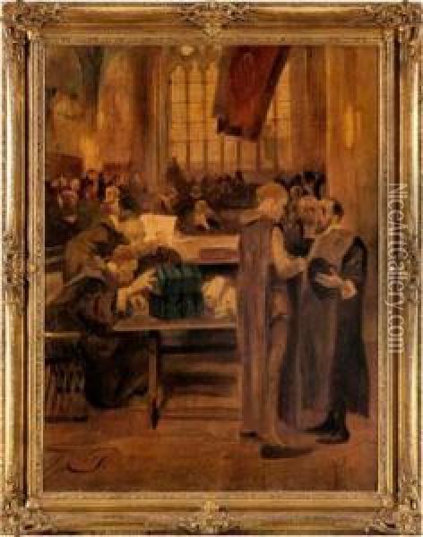 Mittelalterliche Ratsherrenrunde Bei Einer Sitzung Oil Painting - Wilhelm Schreuer