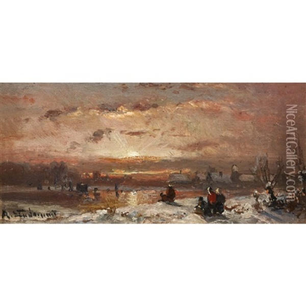 Winterlandschaft In Der Abendsonne Oil Painting - Adolf Stademann