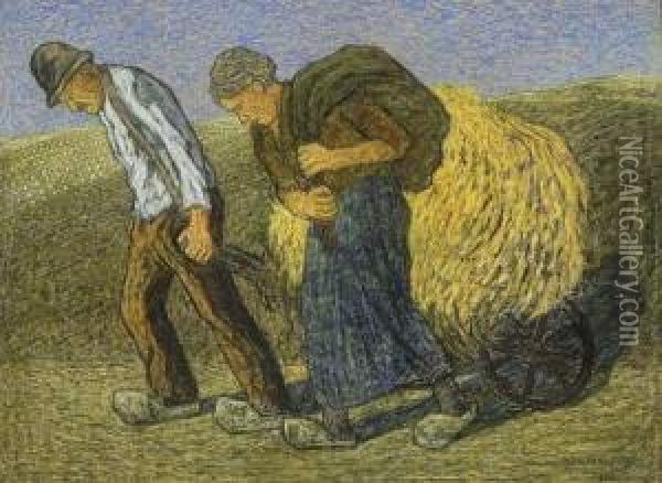 Oogstend Boerenpaar (1923) Oil Painting - Cornelis Albert Van Assendelft