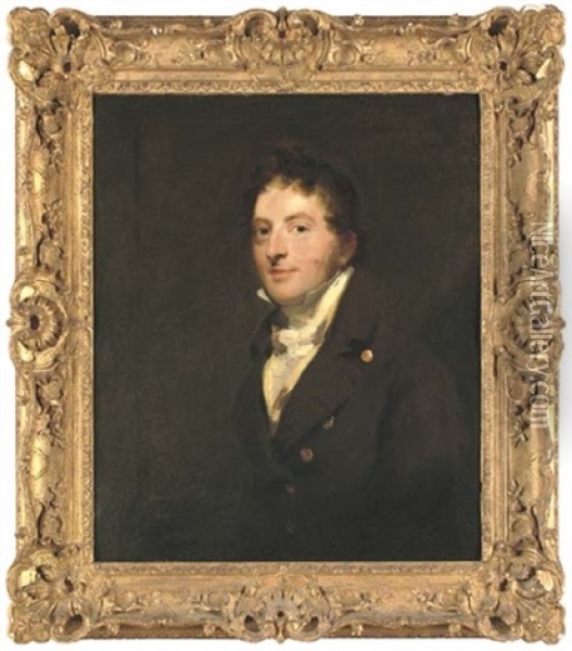 Portrait Of Edward Morris, Half-length, In A Brown Coat, Yellow Waistcoat And White Cravat Oil Painting - Thomas Lawrence
