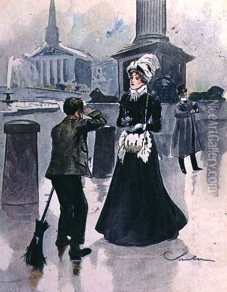 The Crossing Sweeper, No.6 from Familiar Figures of London, c.1901 Oil Painting - Robert Sauber