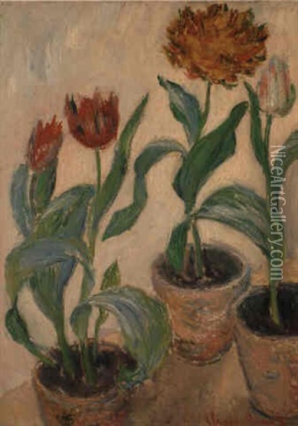 Trois Pots De Tulipes Oil Painting - Claude Monet