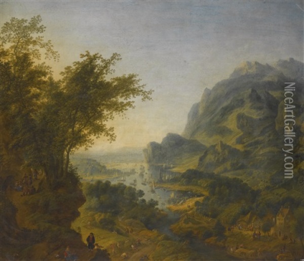 Rhenish Landscape With A Steep Forest Path On The Left Oil Painting - Jan Griffier the Elder