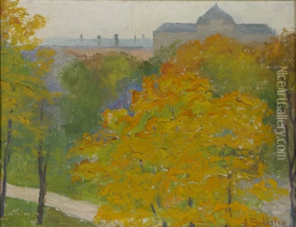 The Park Of The Old Church Oil Painting - Anna Sahlsten