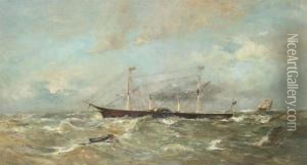 Two-master At Stormy Sea Oil Painting - Louis Artan De Saint-Martin