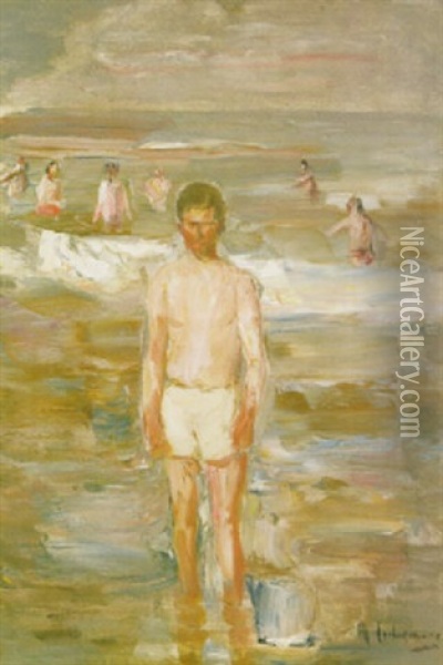 Stehender Knabe Am Strande Oil Painting - Max Liebermann