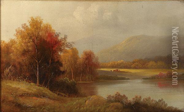 Expansive Fall Landscape With Cattle Grazing In The Distance Oil Painting - William M. Hart
