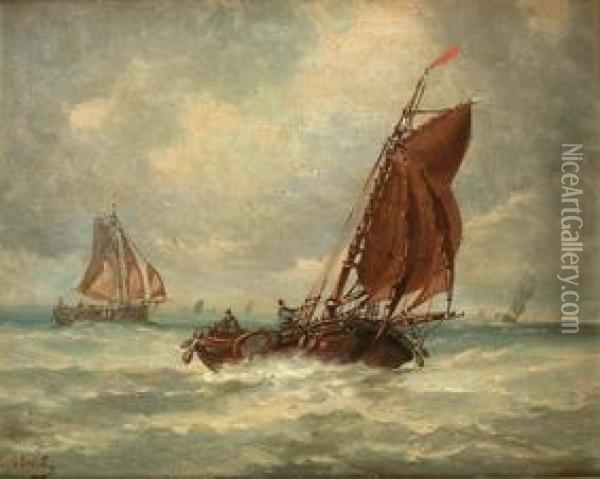 Barco Pescando En La Mar Oil Painting - Per Gohant