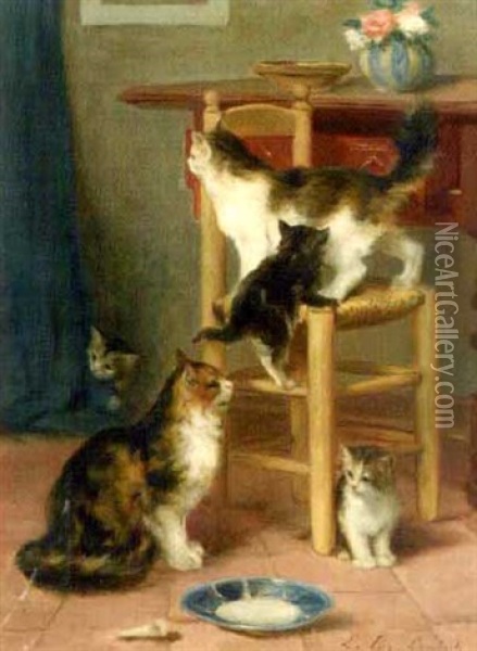 Katzenfamilie Oil Painting - Louis Eugene Lambert