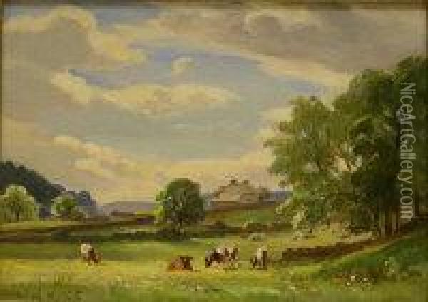 Cattle Grazing Oil Painting - Ernest Higgins Rigg