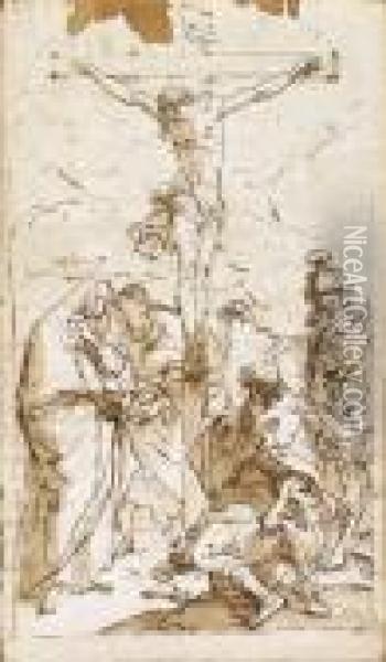 Cristo Crocefisso Con La Madonna E I Santi Giovanni, Rocco Emartino Oil Painting - Gaetano Gandolfi