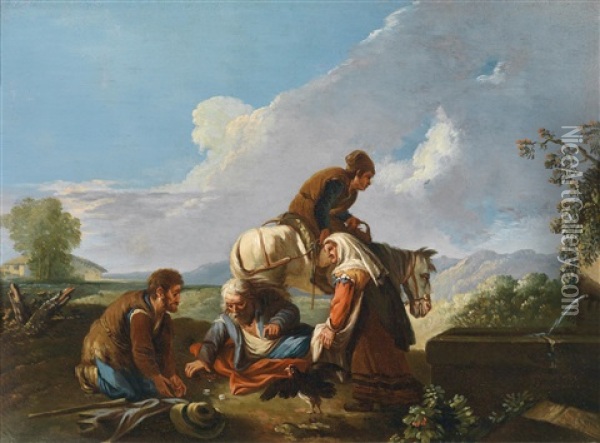 Rastende Bauern In Einer Landschaft Beim Wurfelspiel Oil Painting - Paolo Monaldi