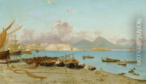 On The Coast Of Naples With A View Of The Vesuv Oil Painting - Francesco Saverio Torcia