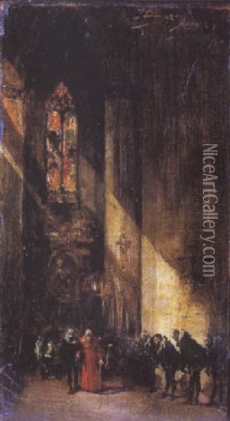 Interior De Iglesia Oil Painting - Ignacio Pinazo Camarlench