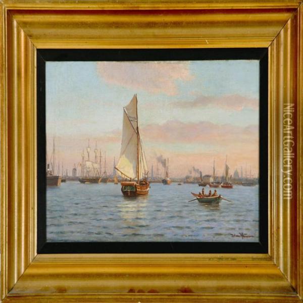 View From Copenhagen Harbour Oil Painting - Johann Jens Neumann