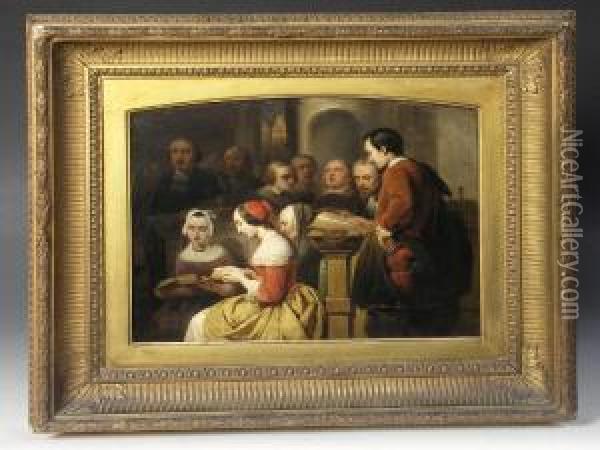 Jan Hendrik Van De Laar 1868 - A 19cchurch Congregation Singing , Oil On Board, Signed, Framed, 14 Oil Painting - Jan Wandelaar