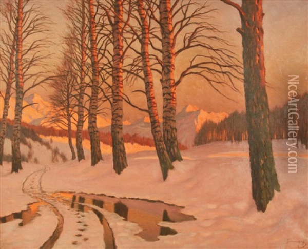 Sunrise At The Mountain Range Oil Painting - Mikhail Guermacheff