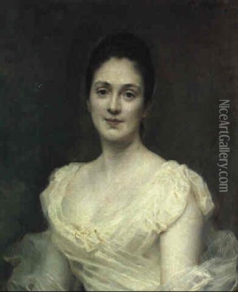 Elegante En Robe Blanche Oil Painting - Raimundo de Madrazo y Garreta