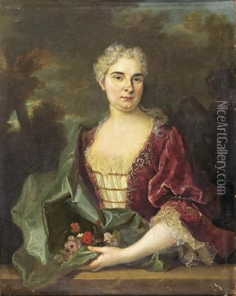 Portrait De Monsieur Ponchon (+ Portrait De Madame Ponchon; Pair) Oil Painting - Jean-Baptiste Oudry