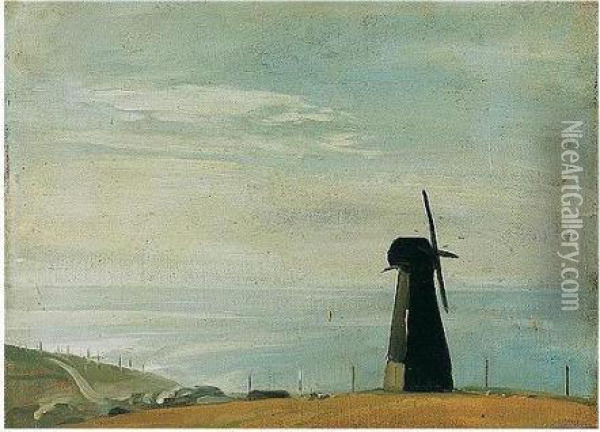 The Windmill On The Coast, Rottingdean Oil Painting - William Nicholson