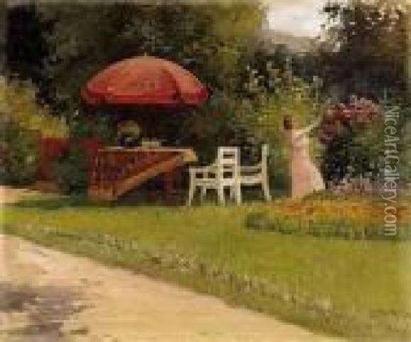 Afternoon In The Garden Oil Painting - Gyula, Julius Zorkoczy