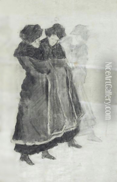 Due Donne In Pelliccia (Two Women In Fur Coats) Oil Painting - Giovanni Segantini