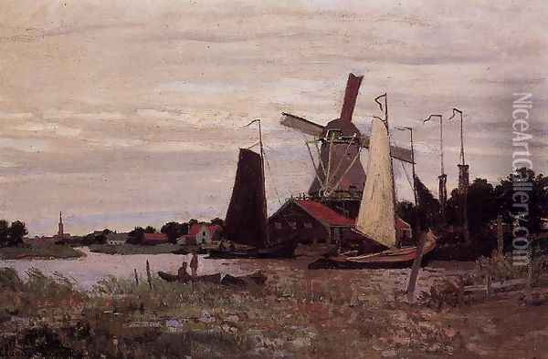 A Windmill At Zaandam Oil Painting - Claude Oscar Monet