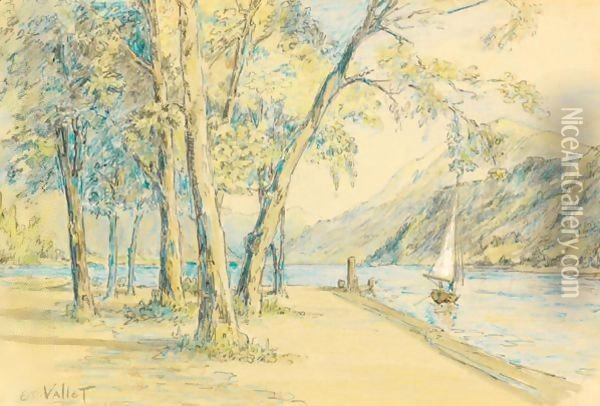 Au Bord Du Lac At The Lake Side Oil Painting - Edouard Vallet