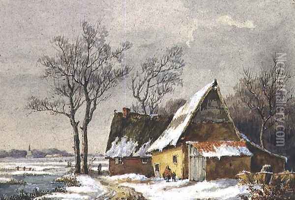 Winter Scene in the Low Countries Oil Painting - Edmond Jean