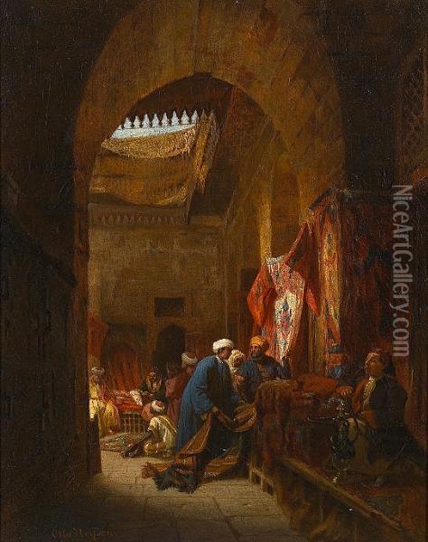 The Carpet Bazaar, Cairo Oil Painting - Otto Johann Heinrich Heyden