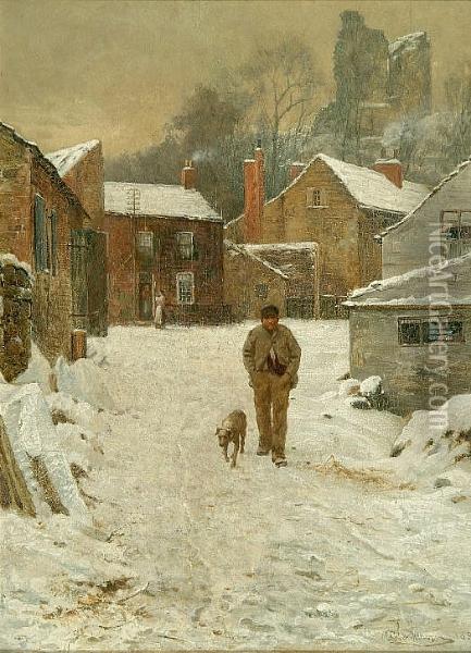 'bleak Midwinter', Snow Scene At Knaresborough Oil Painting - Arthur Blackburn