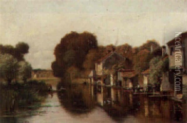 On The River, Near Fontainbleau Oil Painting - Francois Auguste Ortmans