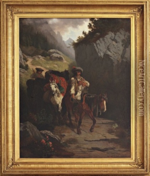 Le Passage A Cheval Oil Painting - Jean Hippolyte Marchand