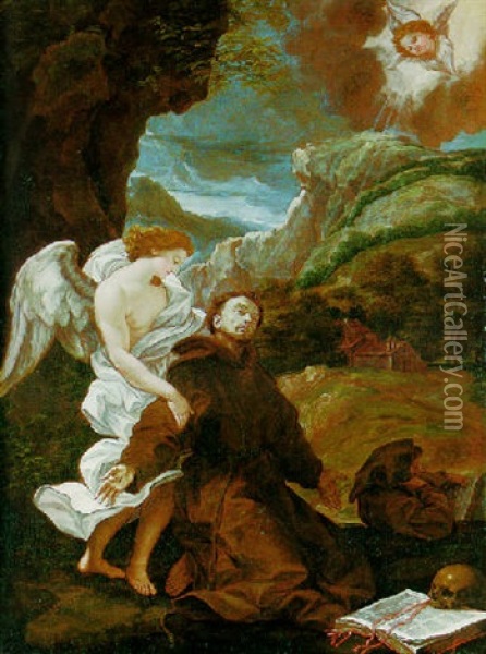 Saint Francis Receiving The Stigmata Oil Painting - Giovanni Battista Gaulli