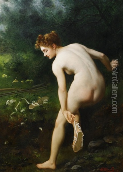Naked Beauty By The Forest Oil Painting - Victor Karlovich Shtemberg