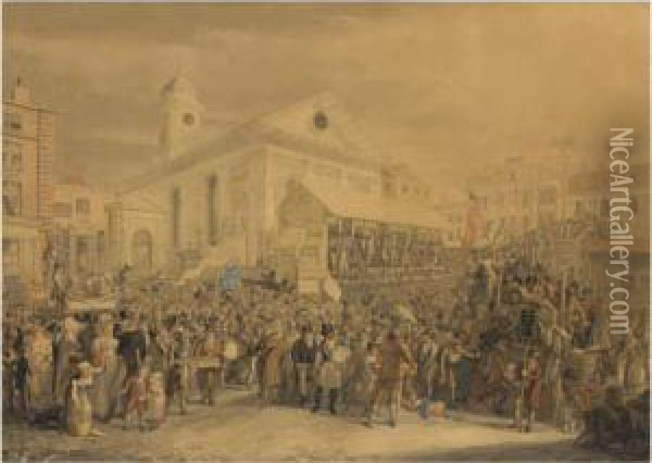 Westminster Elections, Covent Garden Oil Painting - George the Elder Scharf