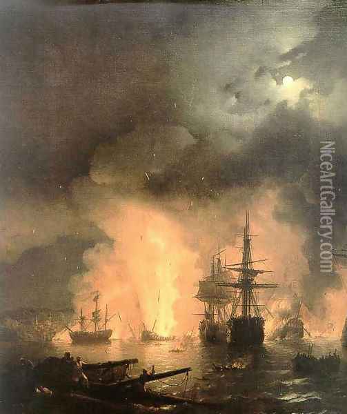 Battle of Chesma Oil Painting - Ivan Konstantinovich Aivazovsky