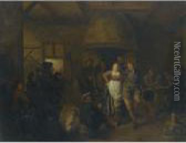 A Tavern Interior With A Bagpiper And A Couple Dancing Oil Painting - Jan Miense Molenaer